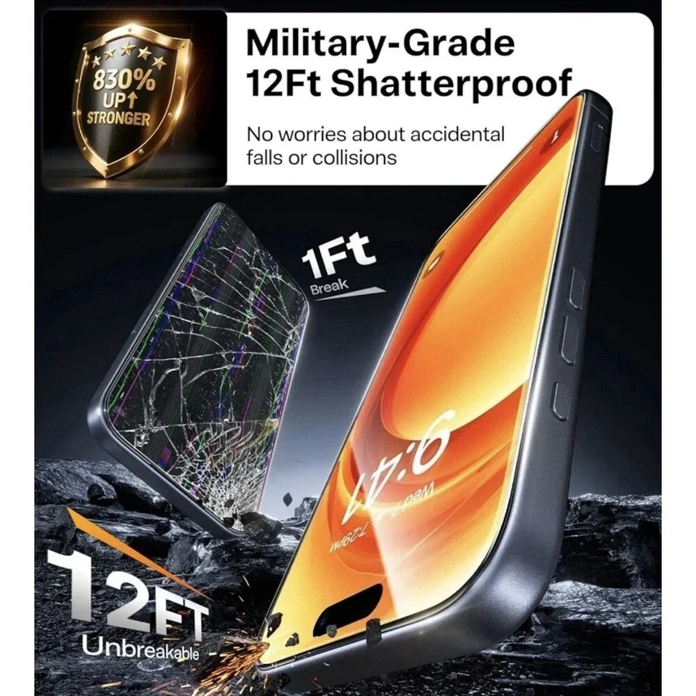 TORRAS Unbreakable for iPhone 17 Pro Screen Protector 9H+ Military-Grade12 FT...